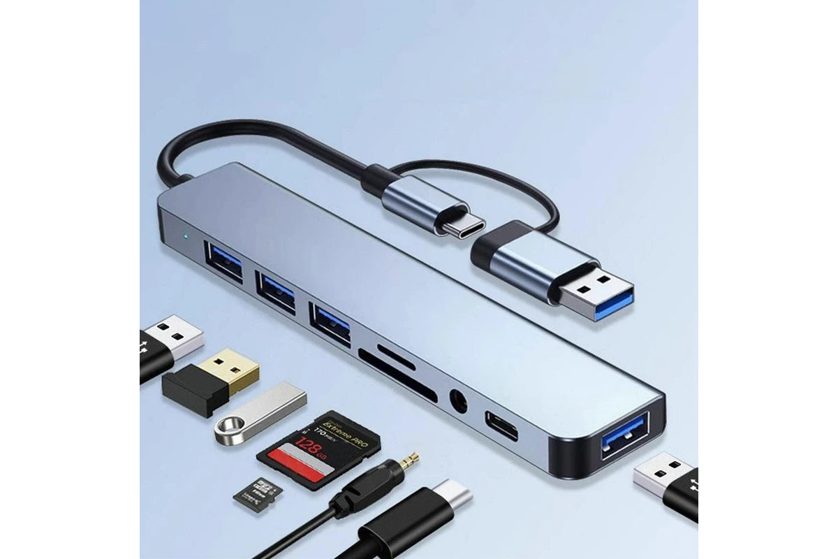8-in-1 Aluminium USB-C & USB 3.0 Hub Splitter