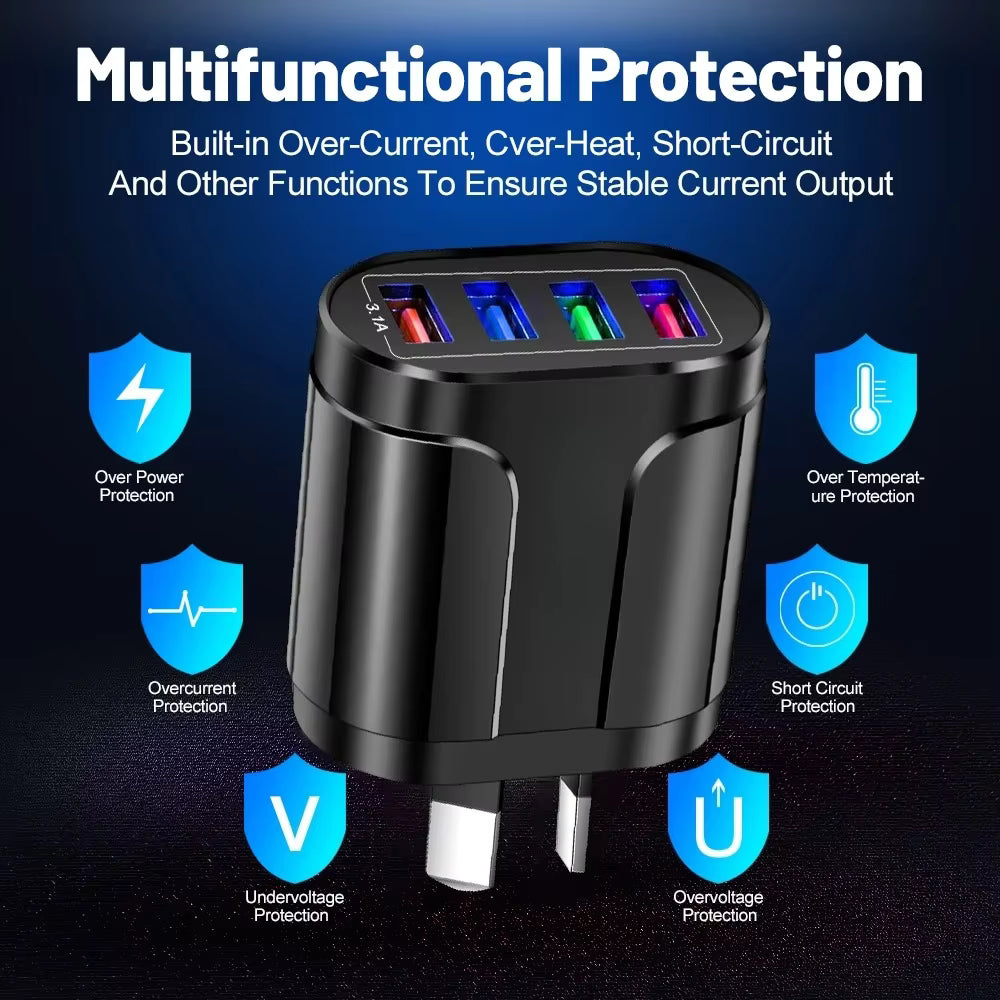 4-Port USB Wall Charger – Charge 4 Devices at Once